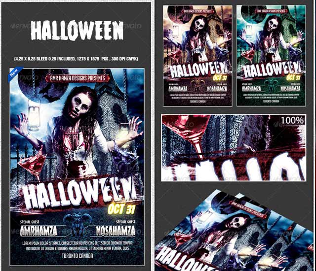 Diseño Flyer fiesta de Halloween Zombie.